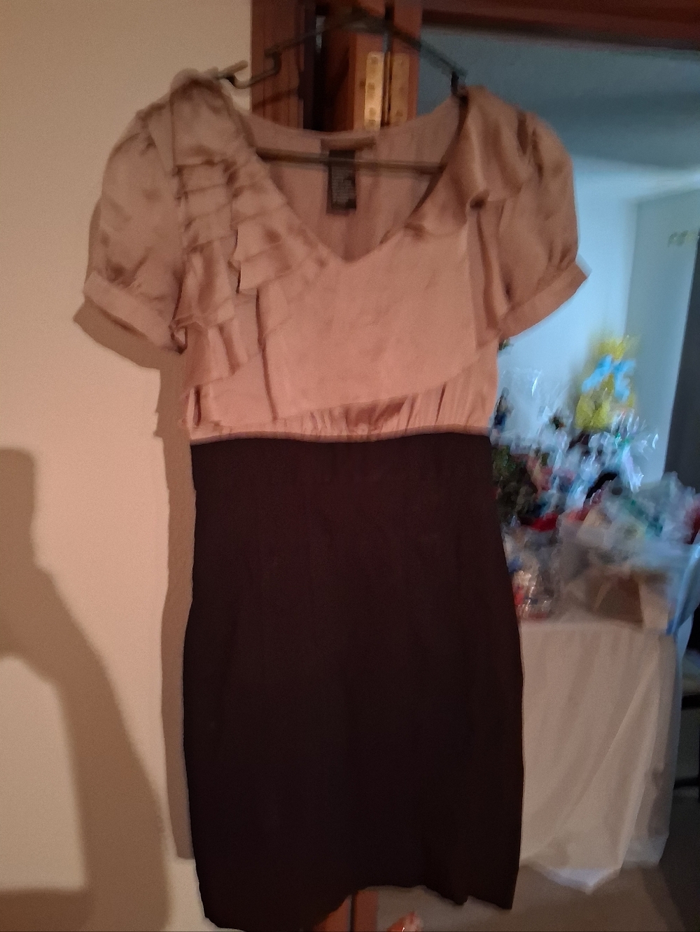 Roulette Two-Tone Beige and Black Prom Dress